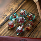 Red And Gold Glitter Liquid Core Handmade Resin DND Dice Set