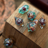 Red And Gold Glitter Liquid Core Handmade Resin DND Dice Set