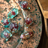 Red And Gold Glitter Liquid Core Handmade Resin DND Dice Set