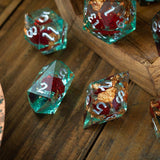 Red And Gold Glitter Liquid Core Handmade Resin DND Dice Set