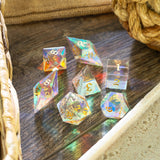 Gemstone Dichroic Glass Elven Cut DND Dice Set