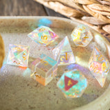 Gemstone Dichroic Glass Elven Cut DND Dice Set