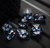 Black And Silver Glitter Liquid Core Handmade Resin DND Dice Set