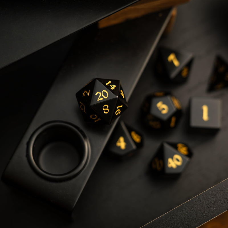 Gemstone Black Night Obsidian Hand Carved DND Dice Set