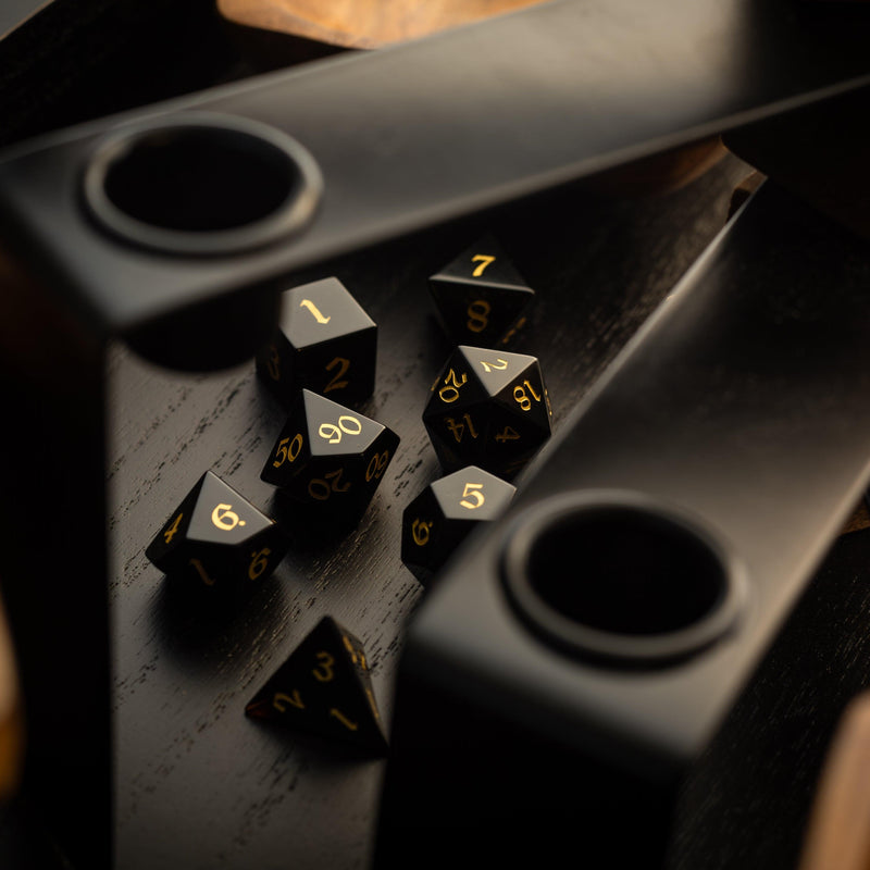 Gemstone Black Night Obsidian Hand Carved DND Dice Set