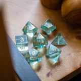 Green Water Glass Hand Carved DND Dice Set