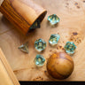 Green Water Glass Hand Carved DND Dice Set