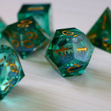 Sea Green Glitter Liquid Core Handmade Sharp Edge Resin DND Dice Set