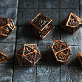 Shield And Sword Copper Hollow Metal DND Dice Set