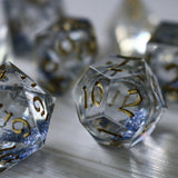 Silver Glitter Liquid Core Handmade Sharp Edge Resin DND Dice Set