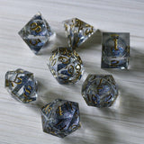 Silver Glitter Liquid Core Handmade Sharp Edge Resin DND Dice Set