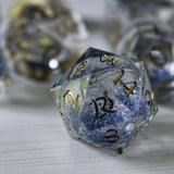 Silver Glitter Liquid Core Handmade Sharp Edge Resin DND Dice Set