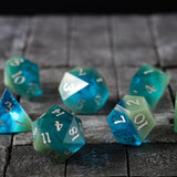 Synthetic Gemstone Two Tone Blue/Green Hand Carved DND Dice Set