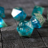 Synthetic Gemstone Two Tone Blue/Green Hand Carved DND Dice Set