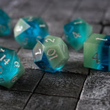 Synthetic Gemstone Two Tone Blue/Green Hand Carved DND Dice Set