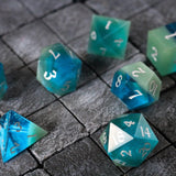 Synthetic Gemstone Two Tone Blue/Green Hand Carved DND Dice Set