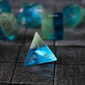 Synthetic Gemstone Two Tone Blue/Green Hand Carved DND Dice Set