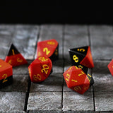 Synthetic Gemstone Two Tone Red/Black Hand Carved DND Dice Set