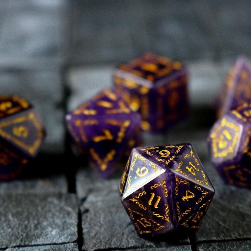 Vine Spike Gemstone Purple Amethyst DND Dice Set