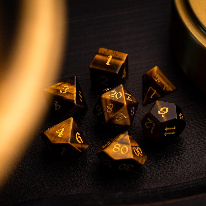 Yellow Tigers Eye Gemstone DND Dice Set