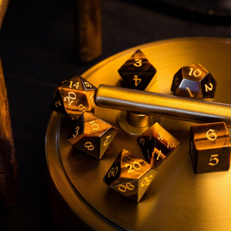 Yellow Tigers Eye Gemstone DND Dice Set