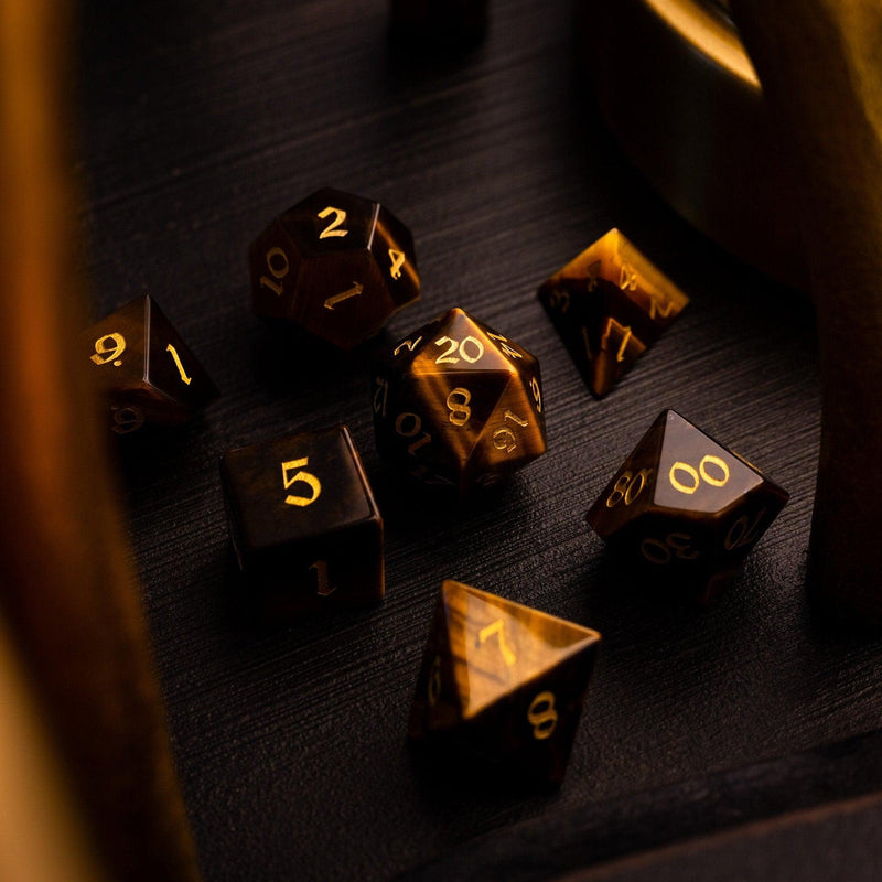 Yellow Tigers Eye Gemstone DND Dice Set