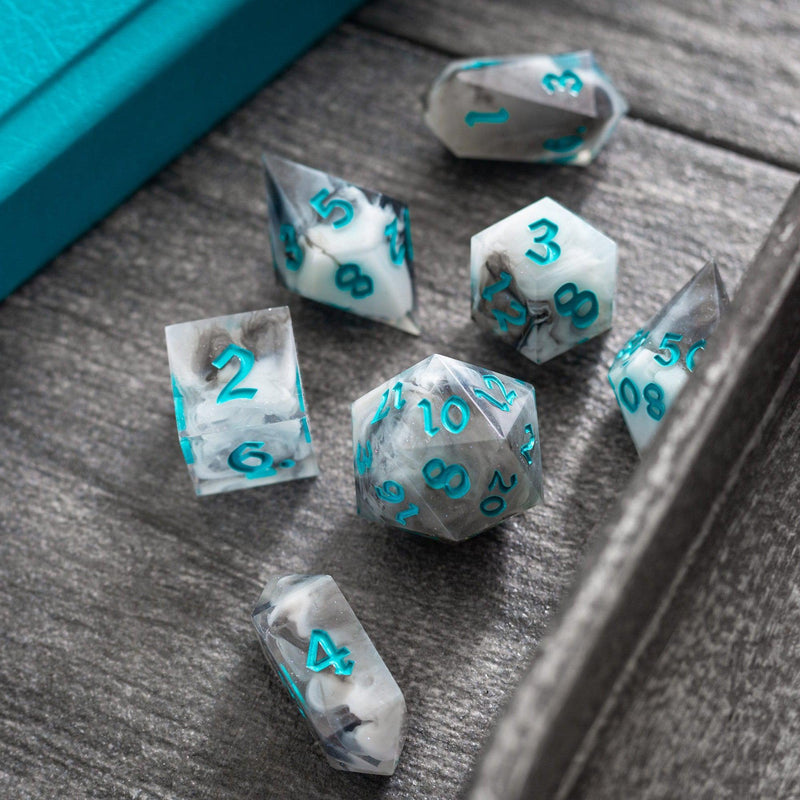 Blue Cloud Handmade Resin Dice Set RPG Game DND MTG Tabletop Gaming