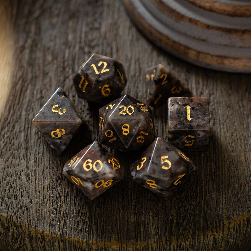 Gemstone Yooperlite Hand Carved DnD Dice Set