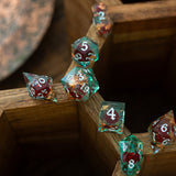 Red And Gold Glitter Liquid Core Handmade Resin DND Dice Set