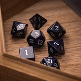 Gemstone Blue Sandstone Silver Font (And Box) Polyhedral Dice Dice Set