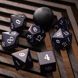 Gemstone Blue Sandstone Silver Font (And Box) Polyhedral Dice Dice Set