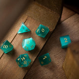 Gemstone Aquamarine Cats Eye Stone Hand Carved (And Box) DND Dice Set