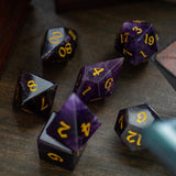 Gemstone Purple Amethyst Elven Cut (And Box) DND Dice Set