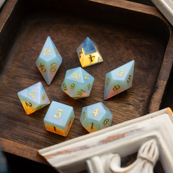 Gemstone Opalite Elven Cut (And Box) DND Dice Set