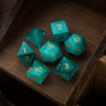 Gemstone Aquamarine Cats Eye Stone Hand Carved (And Box) DND Dice Set