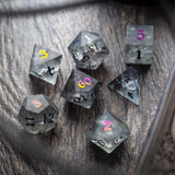 Black Inked Lightning Glass Cracked Glass (And Box) DND Dice Set