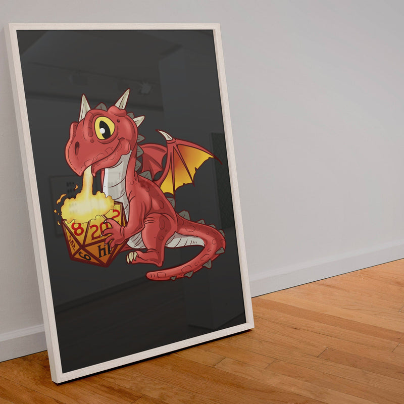 DND Wall Art - Baby Dragon Fire - DND - Gift For Dnd - D20 Gift Picture- Game Master - Adventure - RPG Poster - Geek Gift