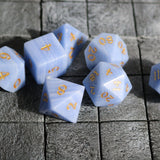 Hand Carved  Gemstone Blue Lace Agate Eye Stone (And Box) Polyhedral Dice DnD Dice Set - Gift For Dnd, RPG Game DND MTG Game