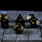 Gemstone Black Night Obsidian Hand Carved Polyhedral Dice (And Box) DnD Dice Set