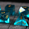 Hand Carved Green Zircon Glass (And Box) Polyhedral Dice DnD Dice Set