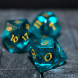 Hand Carved Green Zircon Glass (And Box) Polyhedral Dice DnD Dice Set