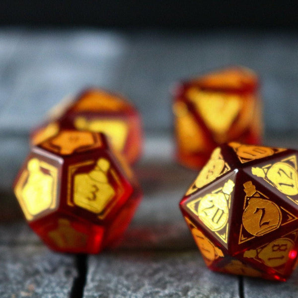 Health Potion Red Zircon Glass (And Box) Polyhedral Dice DND Set