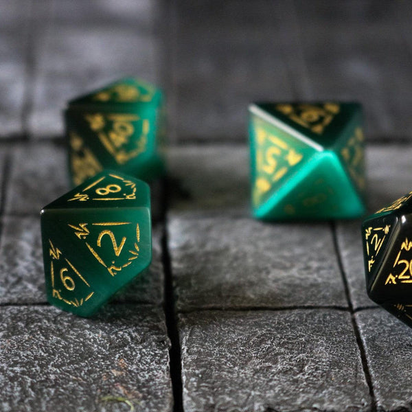 Dragon Shield Gemstone Green Cats Eye Stone (And Box) Polyhedral Dice DND Set