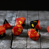 Hand Carved Two Tone Red/Black Synthetic Gemstone (And Box) Polyhedral Dice DnD Dice Set