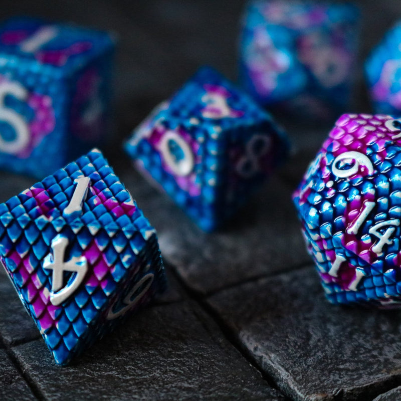 Dragon Scales Metal Dice Set White/Purple/Blue DND Tabletop Gaming Dice