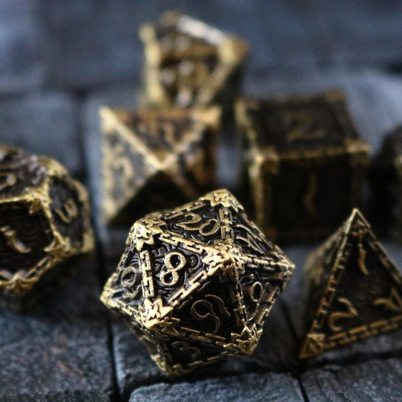 Dagger Metal Dice Set Bronze DND Tabletop Gaming Dice