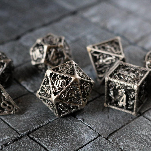 Medusa Silver Hollow Metal Dice Set Tabletop Gaming