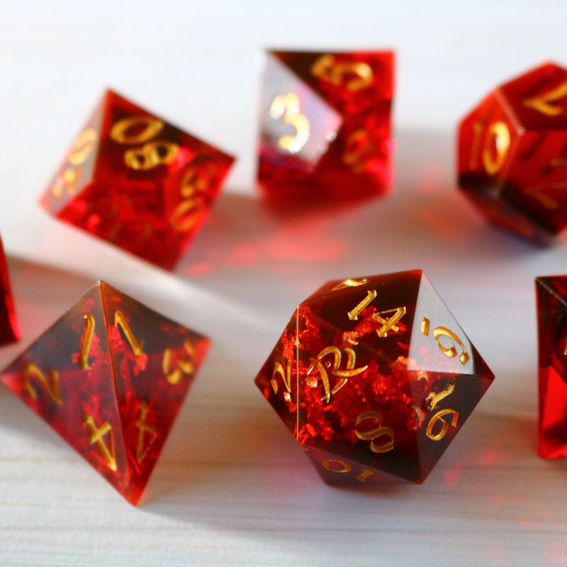 Red Smoke Handmade Sharp Edge Resin Dice Set RPG Game DND MTG Tabletop Gaming