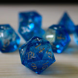 Blue Glitter Liquid Core Handmade Sharp Edge Resin Dice Set RPG Game DND Tabletop Gaming