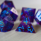 Purple Handmade Sharp Edge Resin Dice Set RPG Game DND MTG Tabletop Gaming